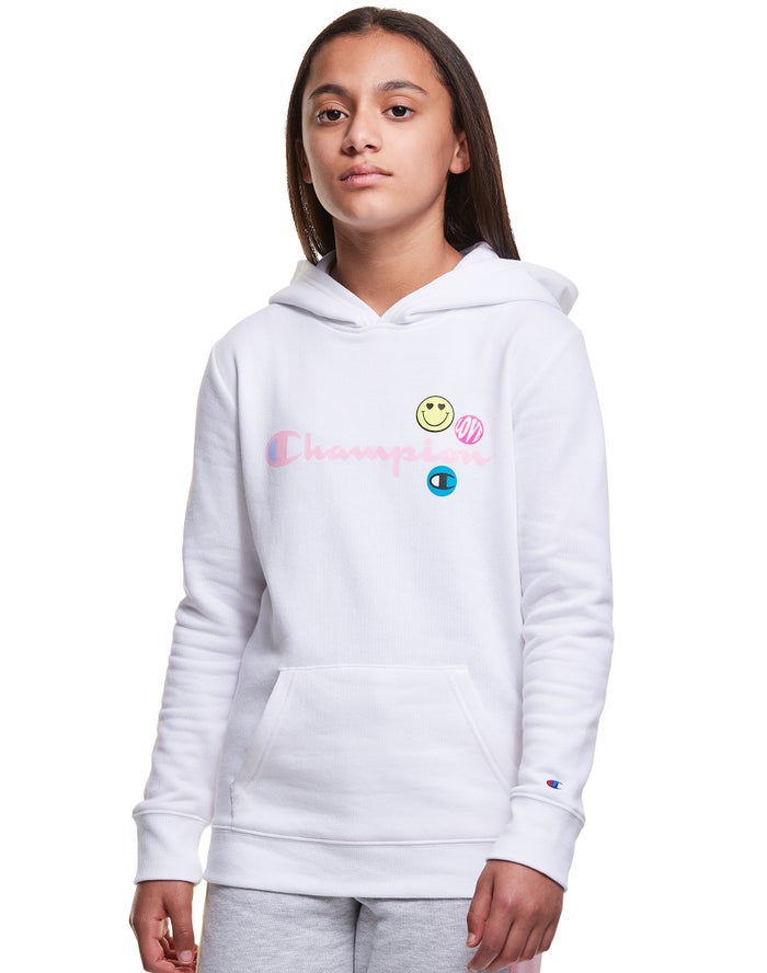 Champion Girls Hoodie NZ - Fleece Smiley Face White ( 0841-JVWQH )